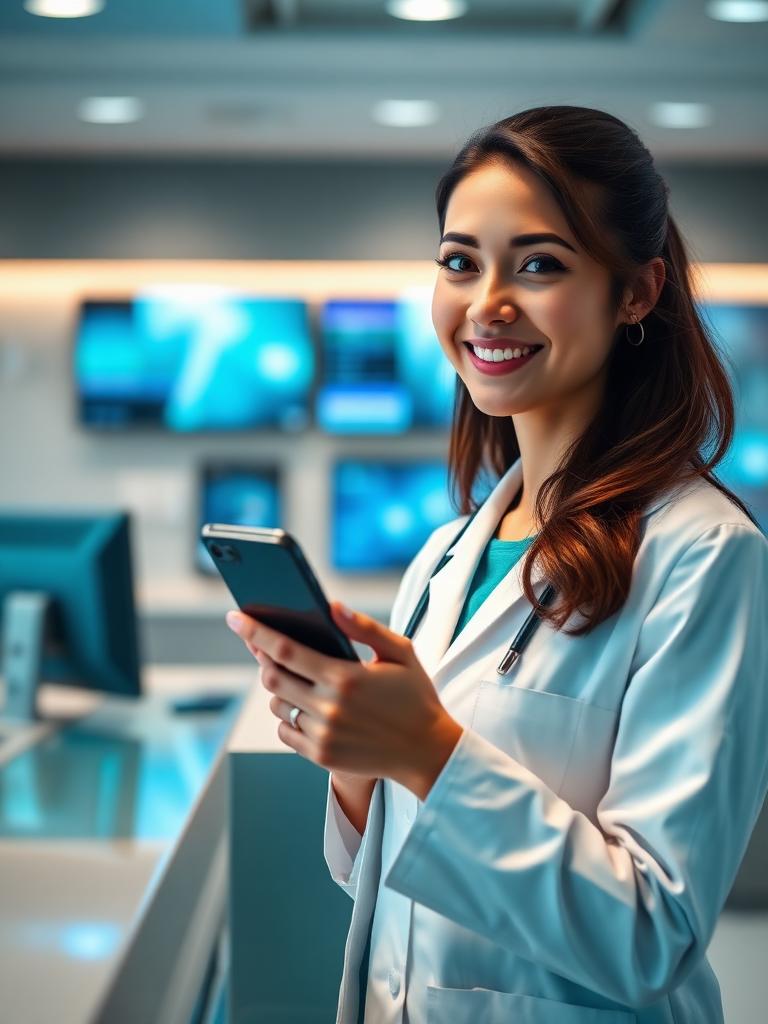 Recepcionista de clínica utilizando assistente IA da Waves